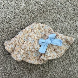 Rabbit + Bear Organic Kids Hat with Blue Bow